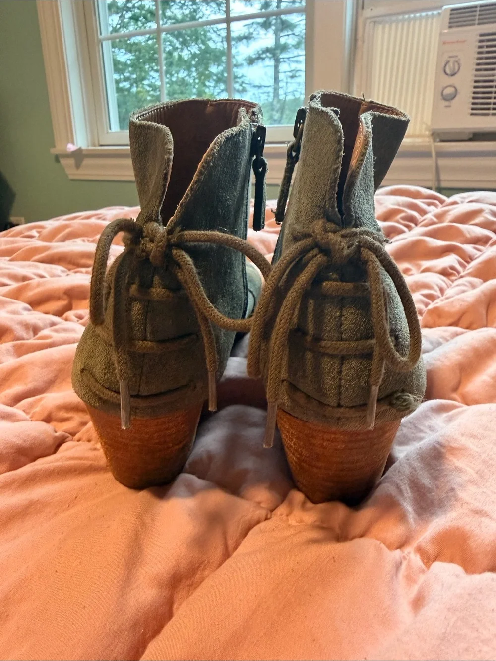 Tahari Olive Suede Ankle Booties with Block Heel